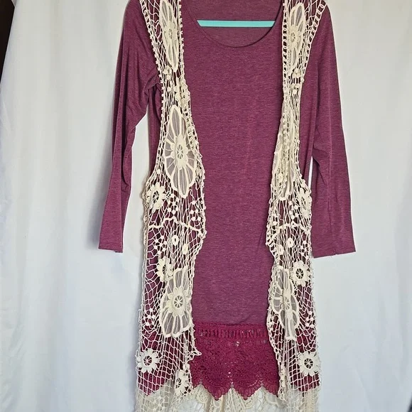 Umgee Ivory Crochet Open Vest/ Duster In Size Large - Picture 2 of 7